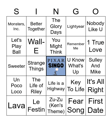 PIXAR song bingo - 30 songs Bingo Card