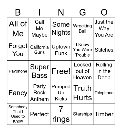 2010s Music Bingo Card