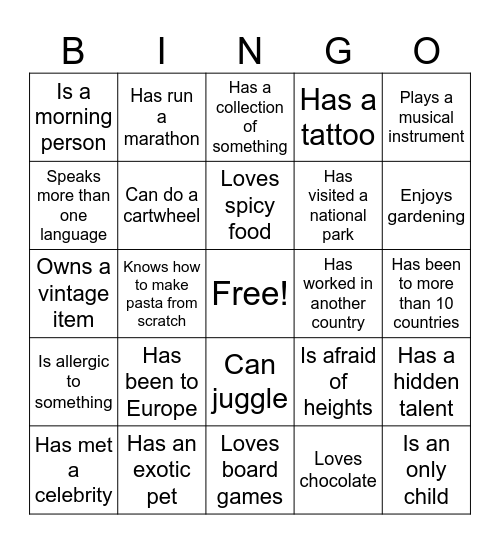 Find Someone Who... Bingo Card
