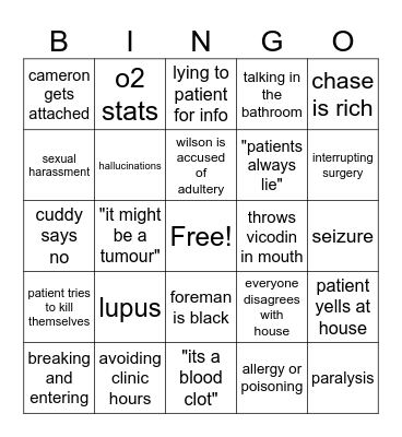 house bingo Card