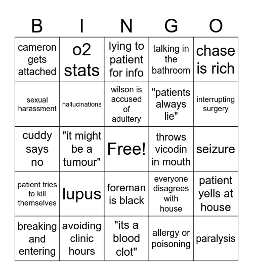 house bingo Card
