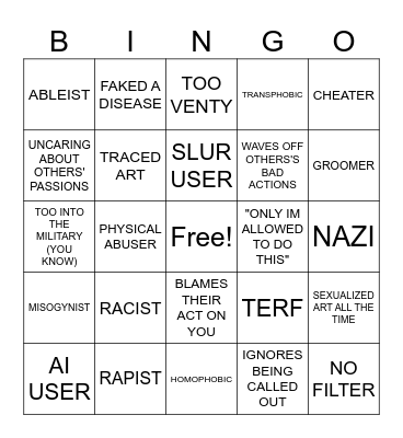 SHITTY PEOPLE BINGO Card