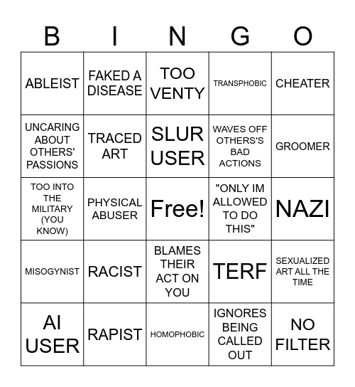 SHITTY PEOPLE BINGO Card