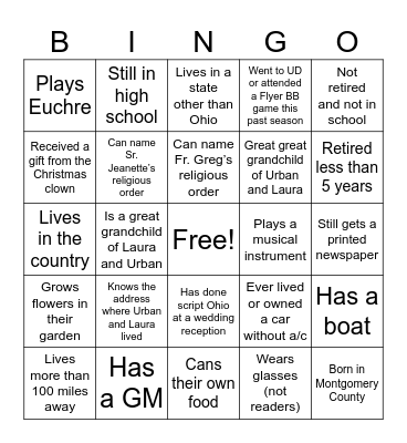 DeBrosse Reunion Bingo Card