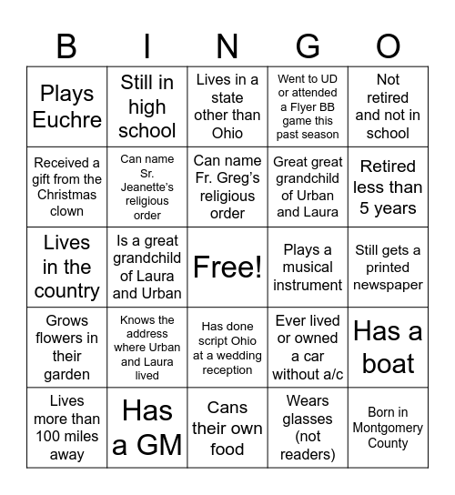 DeBrosse Reunion Bingo Card