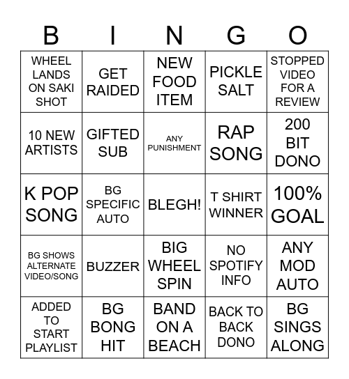 WILD WEDNESDAY BINGO Card