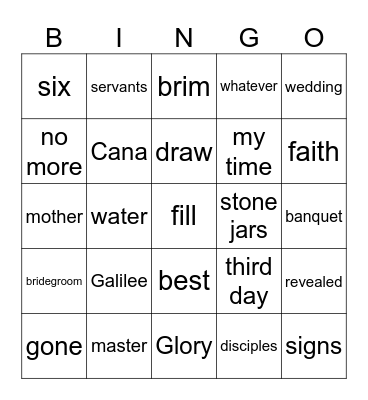 Water into Wine Bingo Card