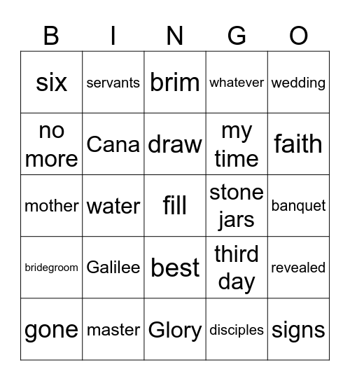 Water into Wine Bingo Card