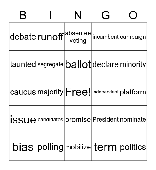 Election Lingo Bingo Card