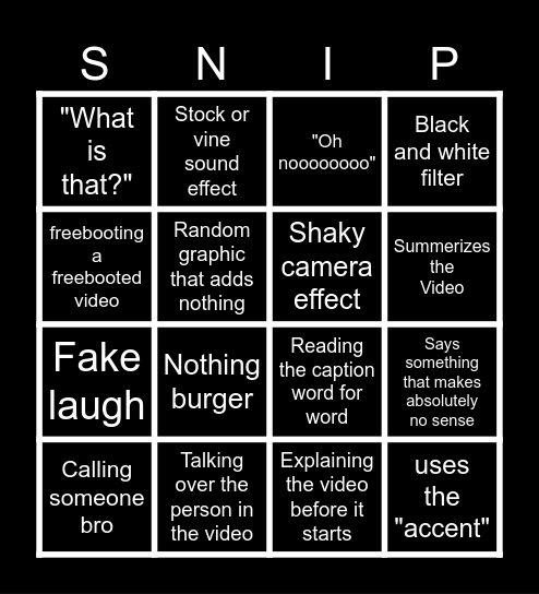 Sssniperwolf Bbbingo! Bingo Card
