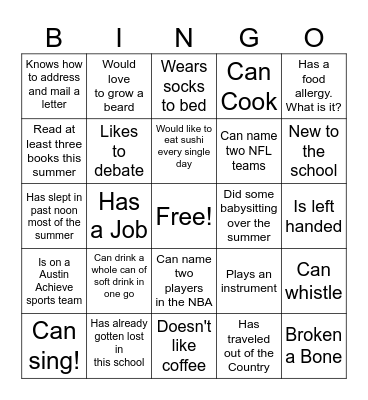 Find Someone Who..... Bingo Card