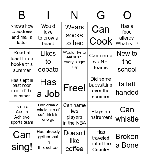 Find Someone Who..... Bingo Card