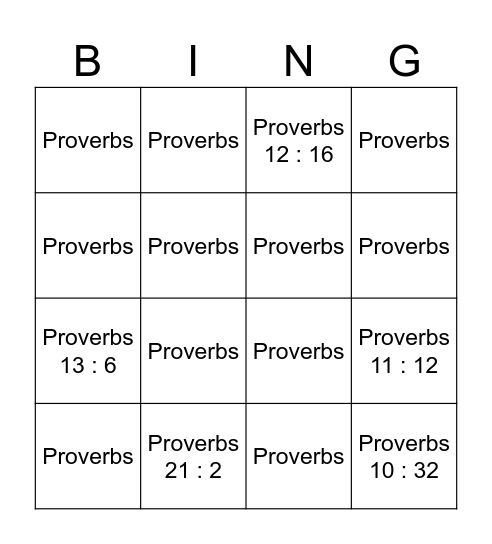 Proverbial Bingo Card