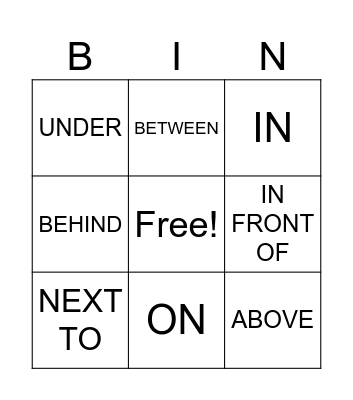 PREPOSITIONS OF PLACE Bingo Card