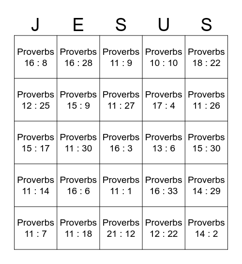 Proverbial Bingo Card