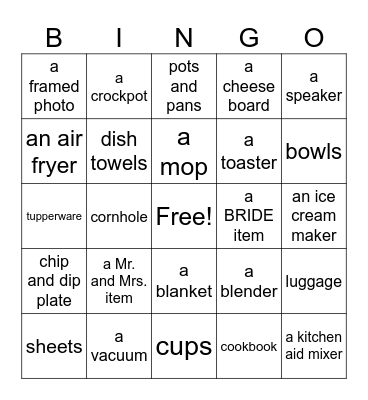 Bri's Bridal Shower BINGO Card