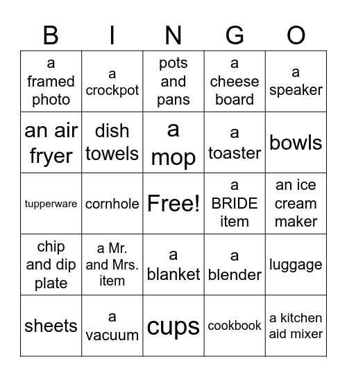 Bri's Bridal Shower BINGO Card