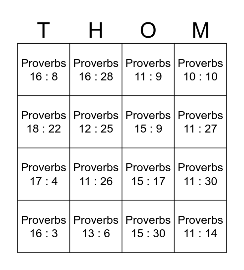Proverbial Bingo Card