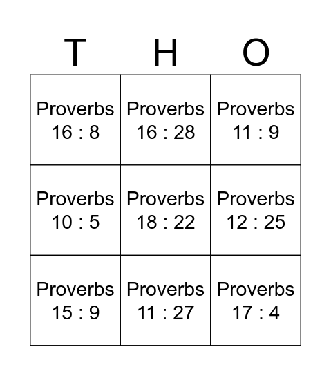 Proverbial Bingo Card