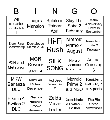 Nintendo Direct Bingo Card