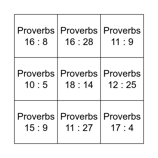 Proverbial Bingo Card