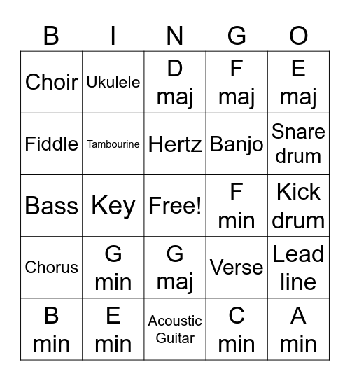 Music Bingo Card