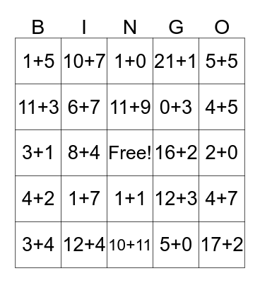 Lyla's Addition Bingo! Bingo Card