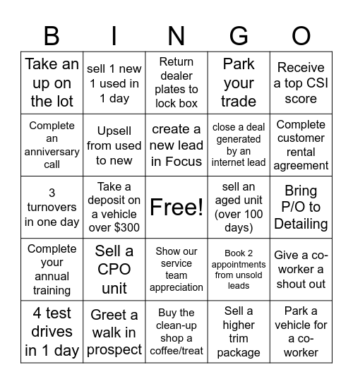 Prouse Bingo Card