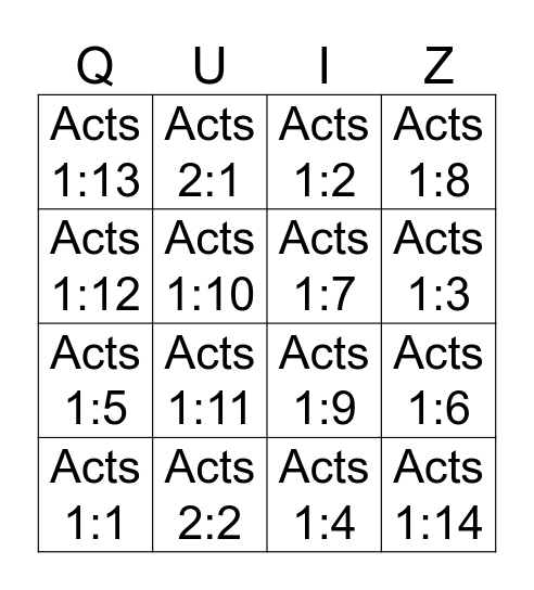 Acts 1:1-14 Bingo Card