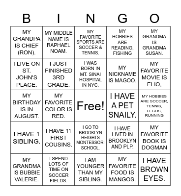 Who Is that PLP Kid Bingo? Bingo Card