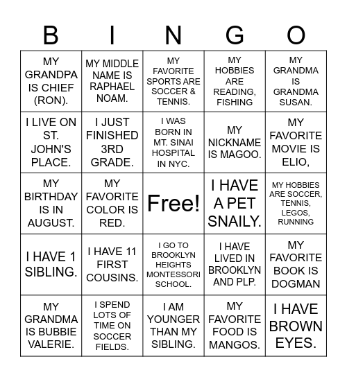 Who Is that PLP Kid Bingo? Bingo Card