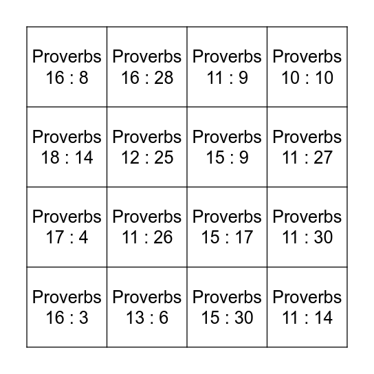 Proverbial Bingo Card
