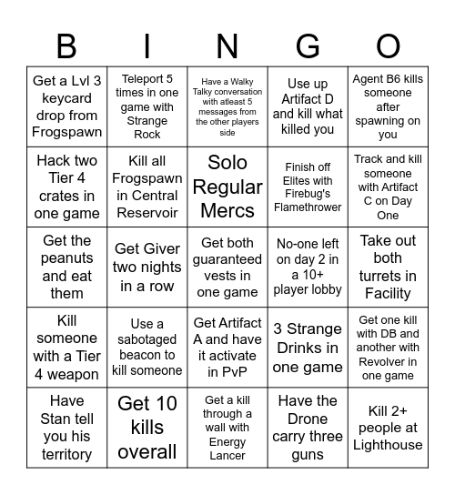 Isle Pub Bingo Card