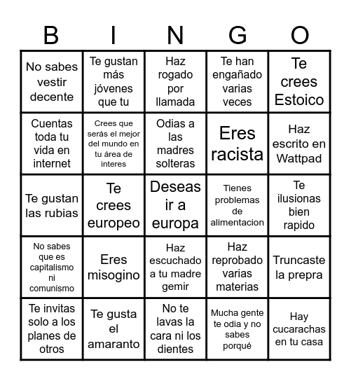 Que tan Espartaco eres Bingo Card
