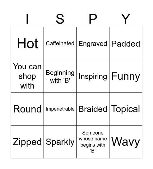 I Spy Bingo Card