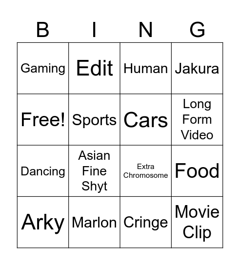 Youtube Shorts Bingo Card