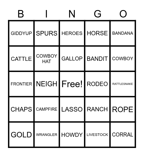 COWBOY BINGO Card