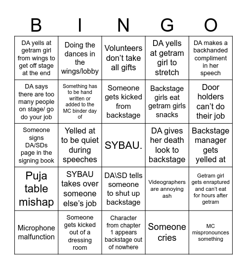 Getram Bingo Card