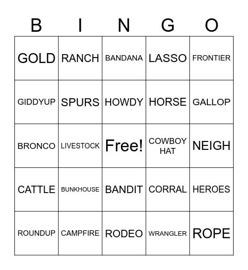 COWBOY BINGO Card