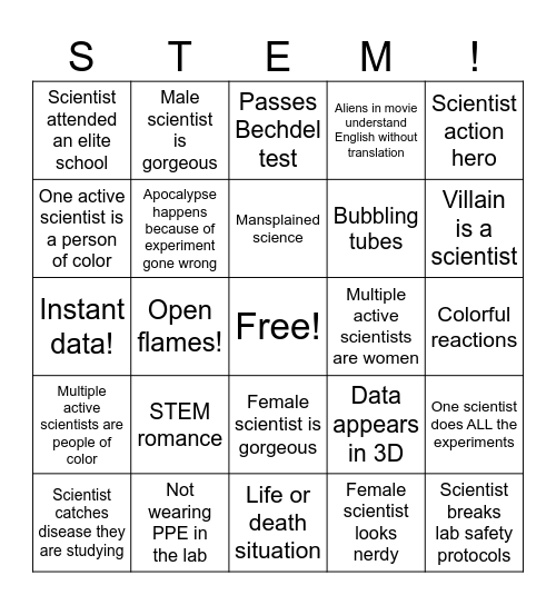 STEM Movie Bingo! Bingo Card
