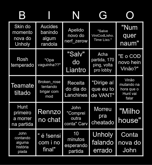 Bingo do Vinão, Bingo do Vinão!!! Bingo Card
