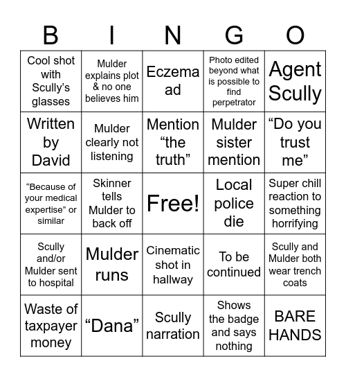 Watching X-Files with the lights on Bingo Card