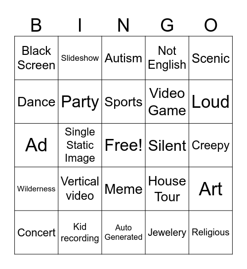 Petit Tube Bingo Card