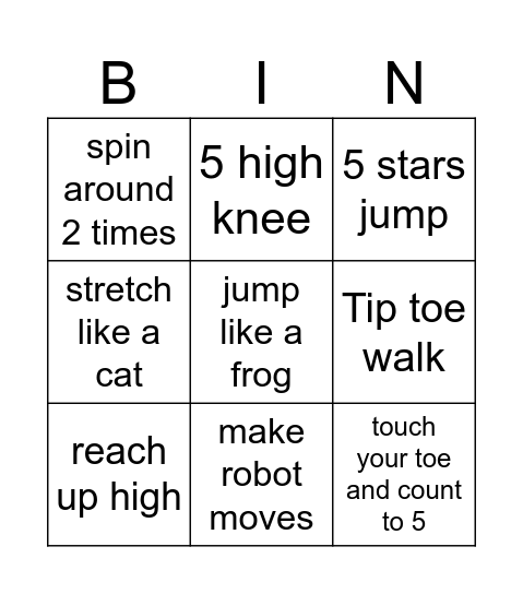 movement bingo Card