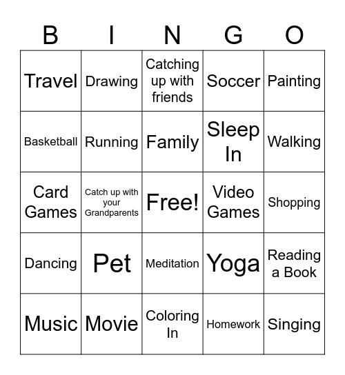 Holidays Bingo Card
