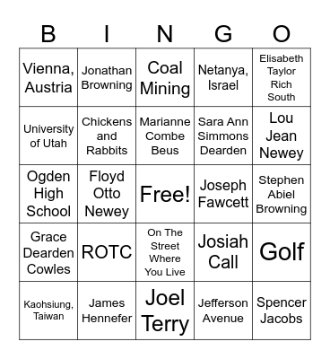 Pioneer Day Bingo Card