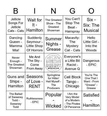 Music Bingo Gone Broadway Bingo Card