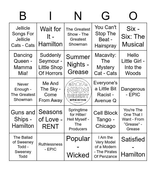 Music Bingo Gone Broadway Bingo Card