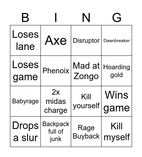 Tariq Dota Bingo Card