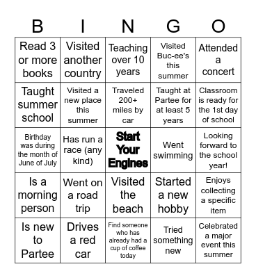 WELCOME BACK Bingo Card